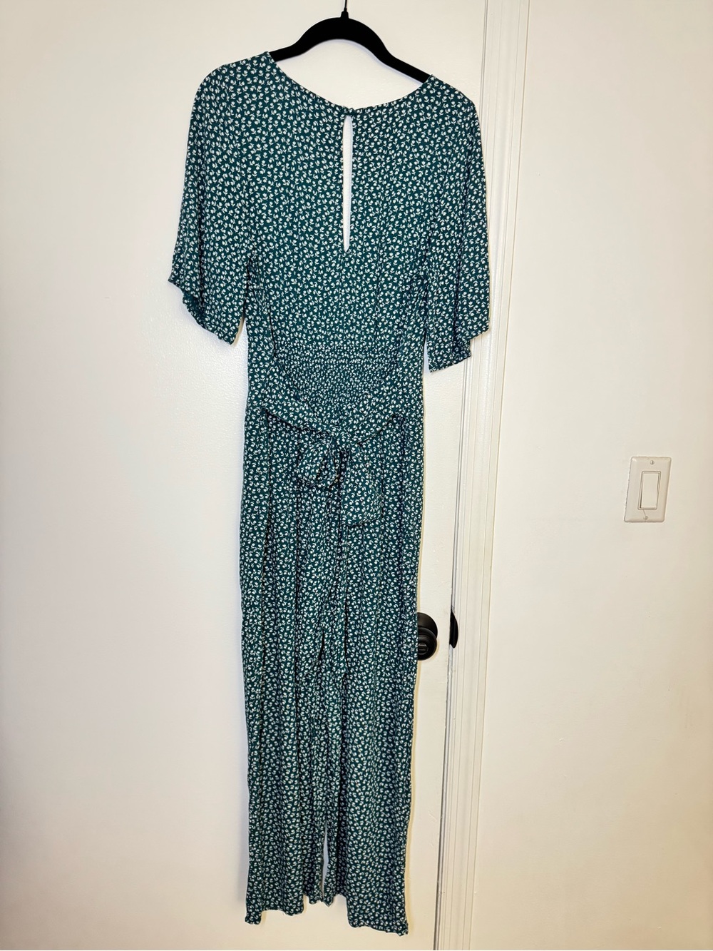 American Eagle Outfitters Teal Printed V-Neck Wide-Leg Jumpsuit - Picture 3 of 5